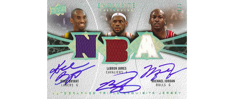 michael-jordan-basketball-card-with-kobe-lebron-auto Basketball card with Michael Jordan, Kobe Bryant and LeBron James autograph
