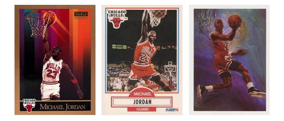michael-jordan-basketball-cards-in-a-row A photo of 3 Michael Jordan basketball cards