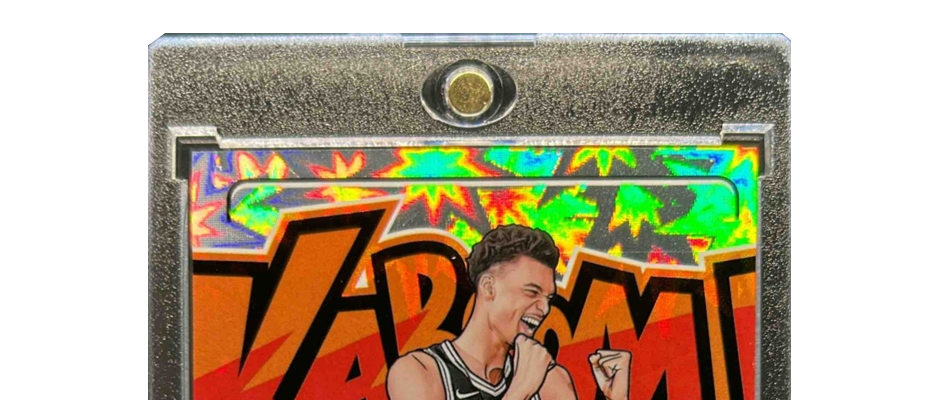 top of a magnetic one-touch holders vs Top loaders with a wemby kaboom