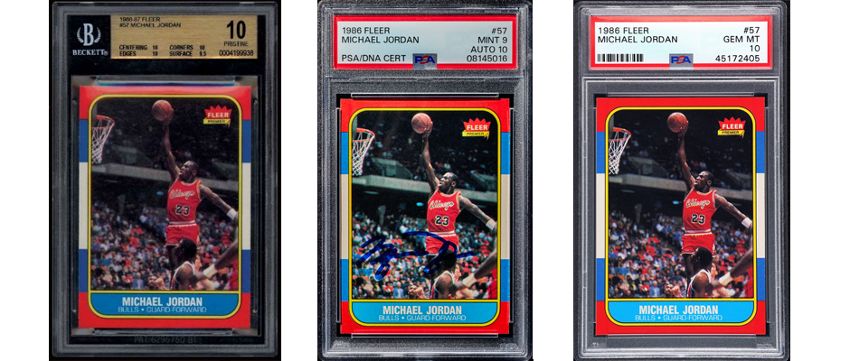 why-centering-is-crucial-for-high-value-card-grades-example-of-michael-jordan-rookie-fleer An example of 3 michael jordan 1986 fleer rookie cards showcasing why centering is crucial for grading cards